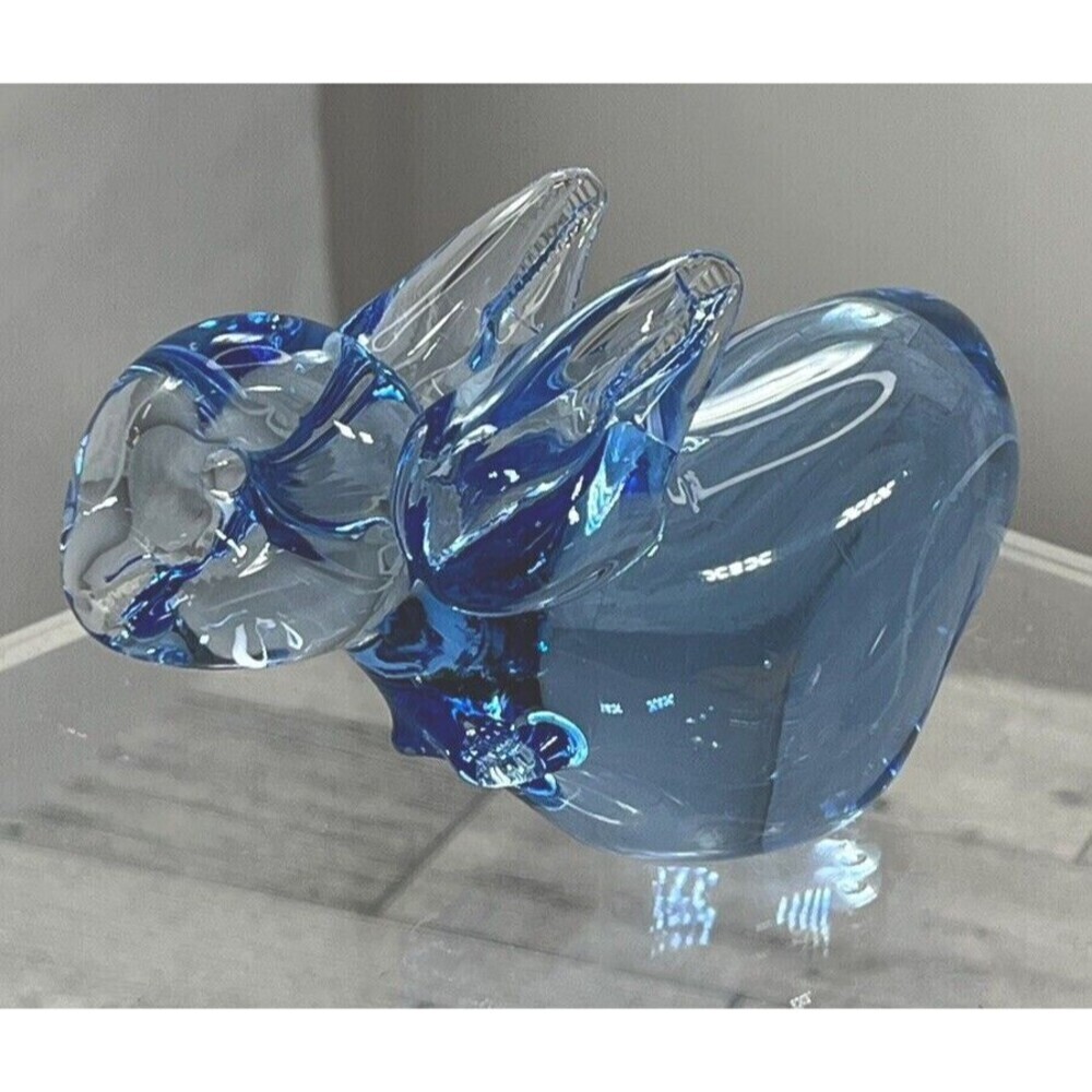 Vintage Art Glass Carolina Blue Bunny Murano Style 3.5x2.5in
